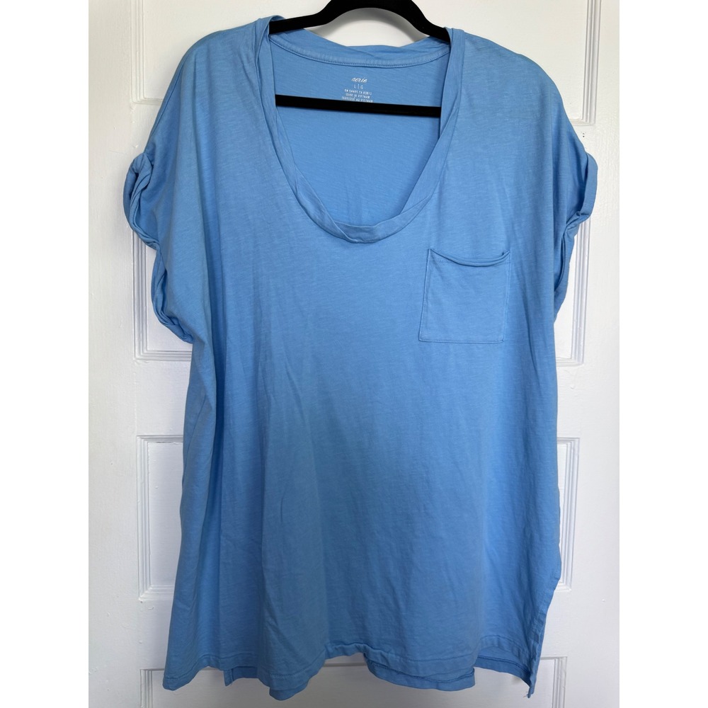 Aerie Blue Short Sleeve Pocket T-Shirt Cotton Slub Scoop Neck Large